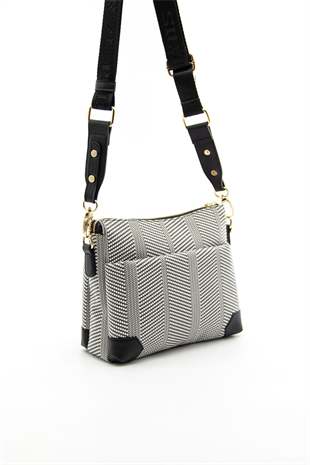 Silver & Polo SP1110 Kadın Çapraz Çanta Hasır Siyah Beyaz-Siyah