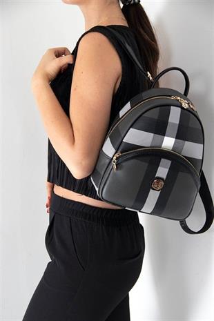 Silver & Polo SP945 Kadın Sırt Çantası Ekose Siyah