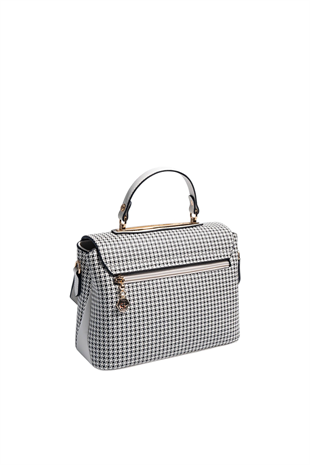 Silver & Polo SP838 Kadın Çapraz Çanta King Desen Siyah-Kemik