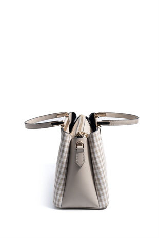 Silver & Polo SP913 Kadın El Çantası Ekose Line Kare Kum Beji-Kum