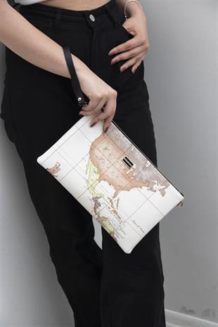 Silver & Polo SP1034 Kadın Portföy & Clutch Harita Bej-A.Taba