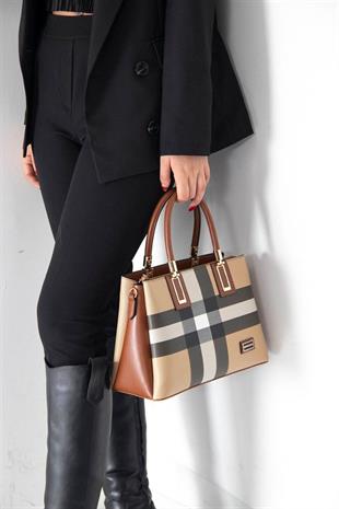 Silver & Polo SP1000 Kadın El Çantası Ekose Bej-Taba