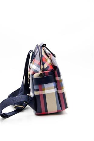 Silver & Polo SP771 Kadın Sırt Çantası Ekose Lacivert