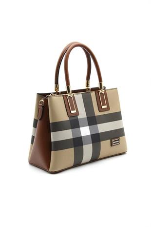 Silver & Polo SP1000 Kadın El Çantası Ekose Bej-Taba