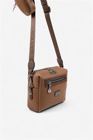 Silver & Polo SP1038 Kadın Çapraz Çanta Petek Karamel-Kahve