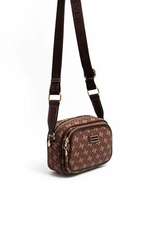 Silver Polo Kahve - Kahve Monogram Kadın Çapraz Çanta SP1111