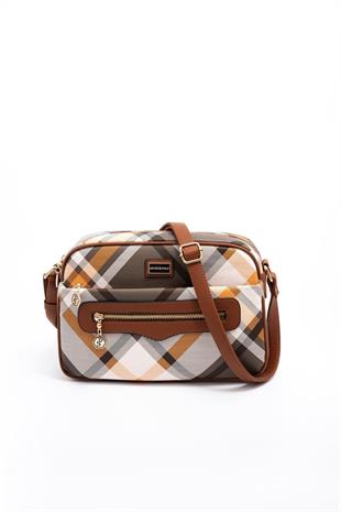 Silver & Polo SP491 Kadın Çapraz Çanta Ekose Haki-Taba