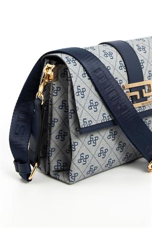 Silver Polo Gri - Lacivert Monogram Kadın Çapraz Çanta SP1009