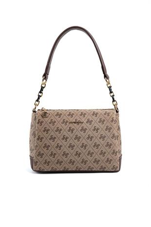 Silver & Polo SP910 Kadın Çapraz Çanta Monogram Koyubej-Kahve