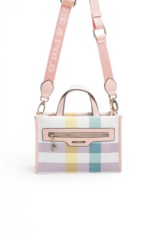 Silver Polo SP1271 Kadın El Çantası Ekose Lila-Pembe