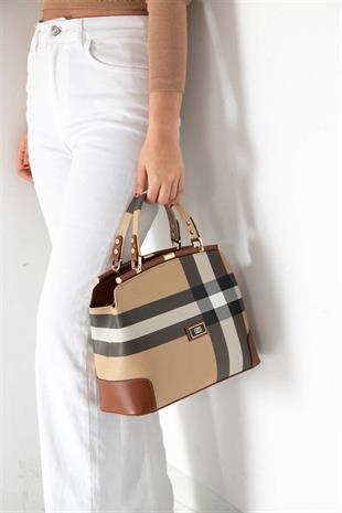 Silver & Polo SP706 Kadın El Çantası Ekose Bej-Taba