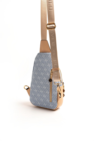 Silver & Polo SP959 Kadın Vücut Çantası Monogram Mavi-Ten