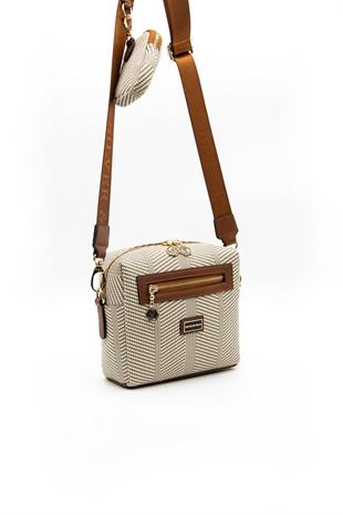Silver & Polo SP1038 Kadın Çapraz Çanta Hasır Bej-Taba