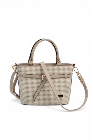 Silver & Polo SP1283 Kadın El Çantası Kaz Ayağı Ekose Kum-Kum Beji