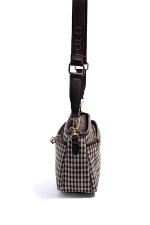 Silver & Polo SP1184 Kadın Çapraz Çanta Ekose Line Kare Kahve Sarı-Kahve