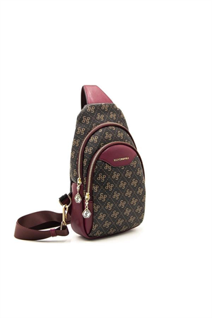 Silver & Polo SP959 Kadın Vücut Çantası Monogram Kahve Sarı-Bordo