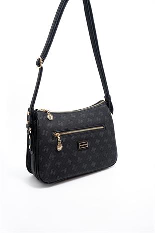 Silver & Polo SP818 Kadın Çapraz Çanta Monogram Siyah