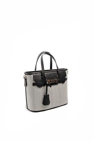 Silver & Polo SP1185 Kadın El Çantası Hasır Siyah Beyaz-Siyah