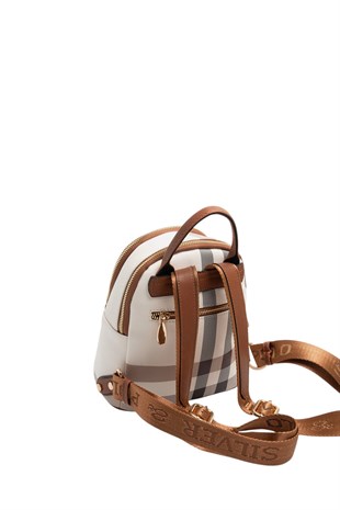 Silver & Polo SP983 Kadın Sırt Çantası Ekose Krem-Taba