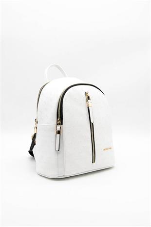 Silver & Polo SP901 Kadın Sırt Çantası Logolu Beyaz-Beyaz