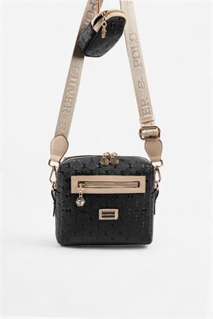 Silver & Polo SP1038 Kadın Çapraz Çanta Logolu Siyah-S.Nut