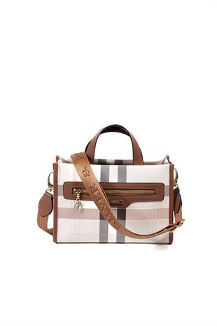 Silver & Polo SP1271 Kadın El Çantası Ekose Krem-Taba
