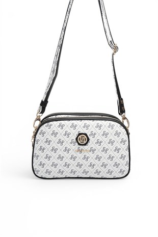 Silver Polo Beyaz - Siyah Monogram Kadın Çapraz Çanta SP745