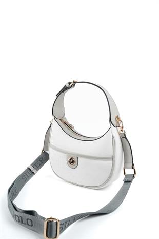 Silver & Polo SP1194 Kadın Omuz Çantası Logolu Beyaz-A.Gri