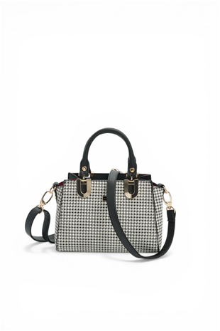 Silver & Polo SP1281 Kadın El Çantası Kaz Ayağı Ekose Siyah-Siyah