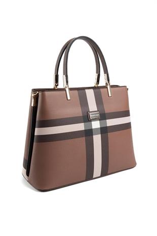Silver Polo Koyu Kahve - Kahve Ekose Kadın El Çantası SP924