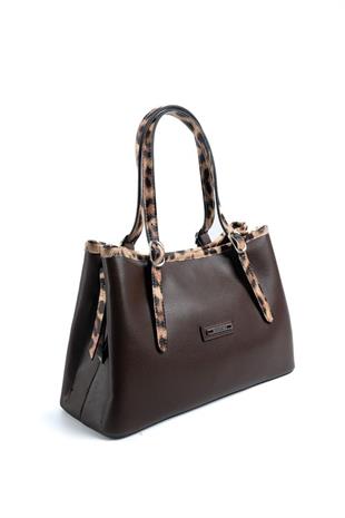 Silver & Polo SP1252 Kadın El Çantası Düz Kahve-Leopar Taba