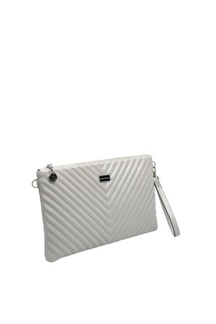 Silver Polo Crash Gri Kapitone V Kadın Portföy ve Clutch El Çantası SP1034