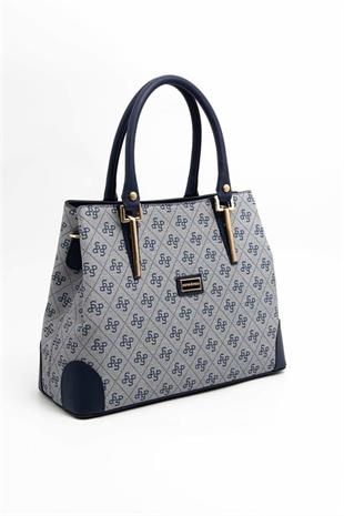 Silver & Polo SP667 Kadın El Çantası Monogram Gri-Lacivert