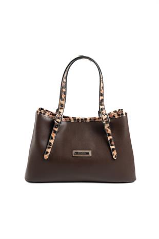 Silver & Polo Kahve - Vizon - Leopar SP1252 Kadın El Çantası