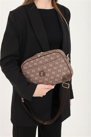 Silver & Polo SP1094 Kadın Çapraz Çanta Monogram Kahve