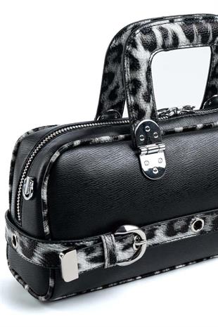 Silver & Polo SP1258 Kadın El Çantası Düz Siyah-Leopar Gri
