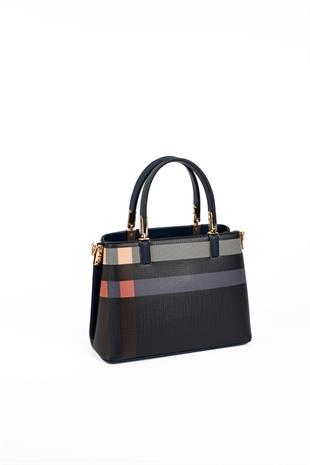 Silver & Polo SP987 Kadın El Çantası Ekose Lacivert-Lacivert