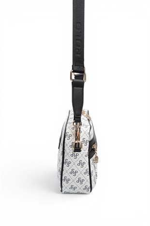 Silver Polo Beyaz - Siyah Monogram Kadın Çapraz Çanta SP1280