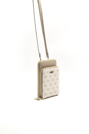 Silver Polo Bej - Kum Monogram Kadın Telefon Çantası SP1011