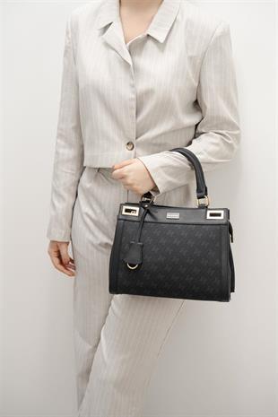 Silver & Polo SP1174 Kadın El Çantası Monogram Siyah