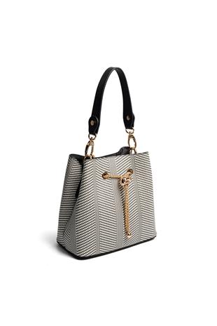 Silver & Polo SP1266 Kadın Çapraz Çanta Hasır Siyah Beyaz-Siyah