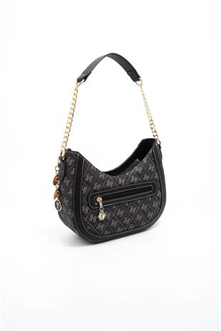 Silver Polo SP1168 Kadın Omuz Çantası Monogram Füme-Siyah