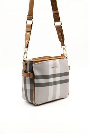 Silver & Polo SP884 Kadın Çapraz Çanta Ekose A.Gri-A.Taba