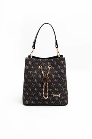 Silver & Polo SP967 Kadın Çapraz Çanta Monogram Füme-Siyah