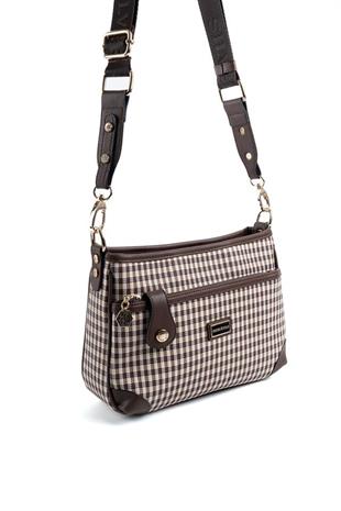 Silver & Polo SP1160 Kadın Çapraz Çanta Ekose Line Kare Kahve Sarı-Kahve
