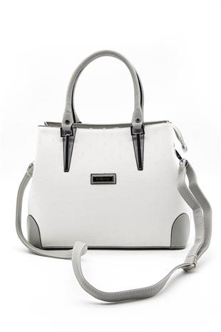 Silver & Polo SP667 Kadın El Çantası Logolu Beyaz-A.Gri