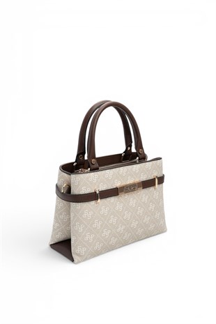 Silver Polo Taş - Kahve Monogram Kadın El Çantası SP1149