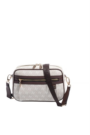 Silver & Polo SP1280 Kadın Çapraz Çanta Monogram Taş-Kahve