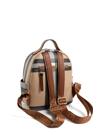 Silver & Polo SP1130 Kadın Sırt Çantası Ekose Bej-Taba