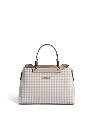Silver & Polo SP913 Kadın El Çantası Ekose Line Kare Kum Beji-Kum